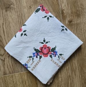 Table Cloth VINTAGE with Faux Cross Stitch